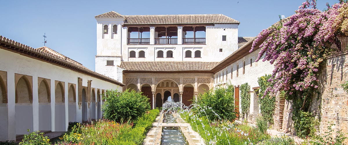 The fountains and gardens in Alhambra Palace, Granada, Spain